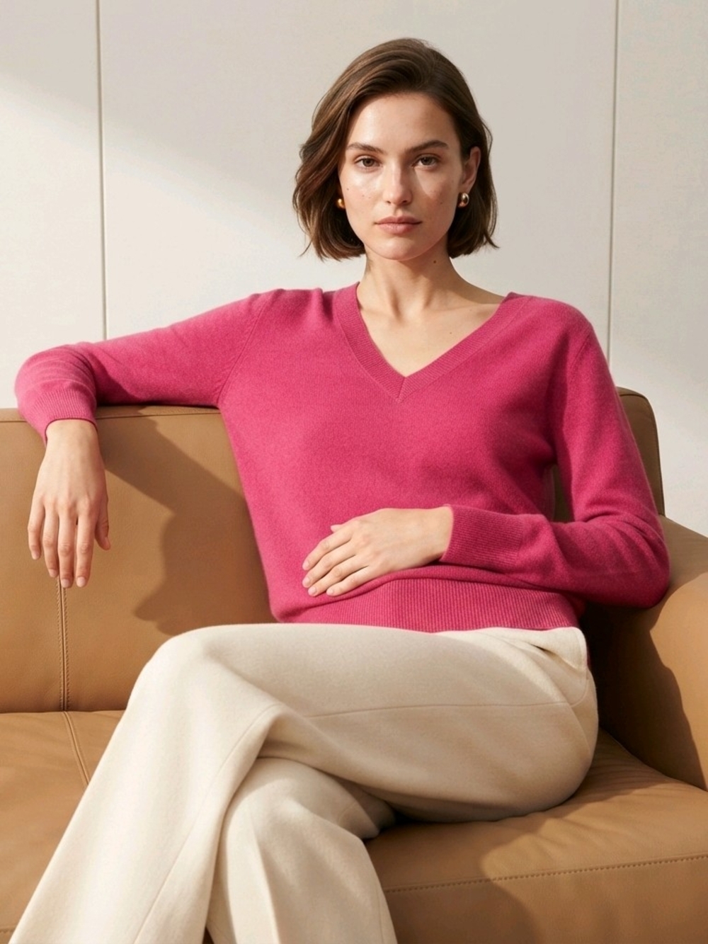 Catherine Malandrino V-Neck Sweater in Fuchsia
